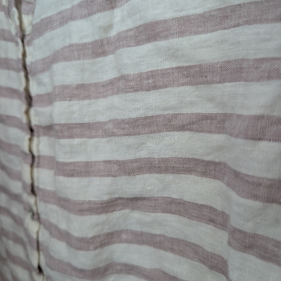 100% Linen Rachel Zoe Women's Medium Striped Purple Beige Button Down Top - Picture 4 of 7